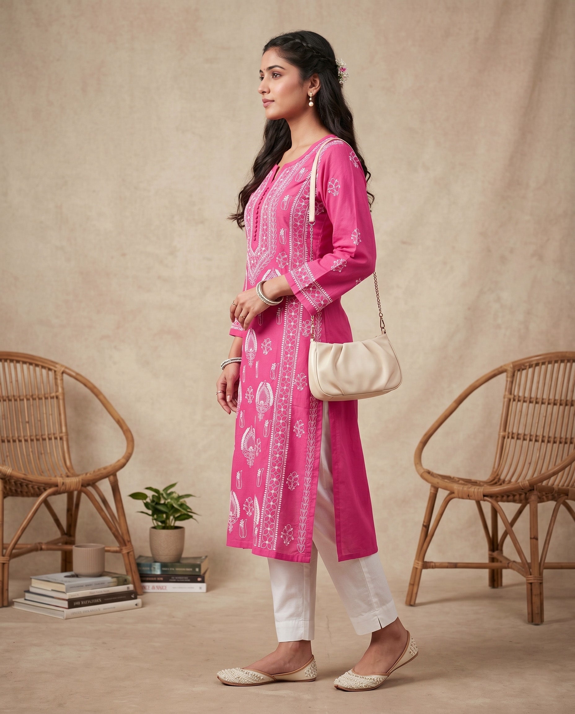 Women Floral Embroidered Chikankari Floral Kurta