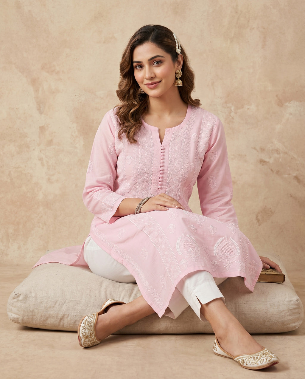 Women Floral Embroidered Chikankari Floral Kurta