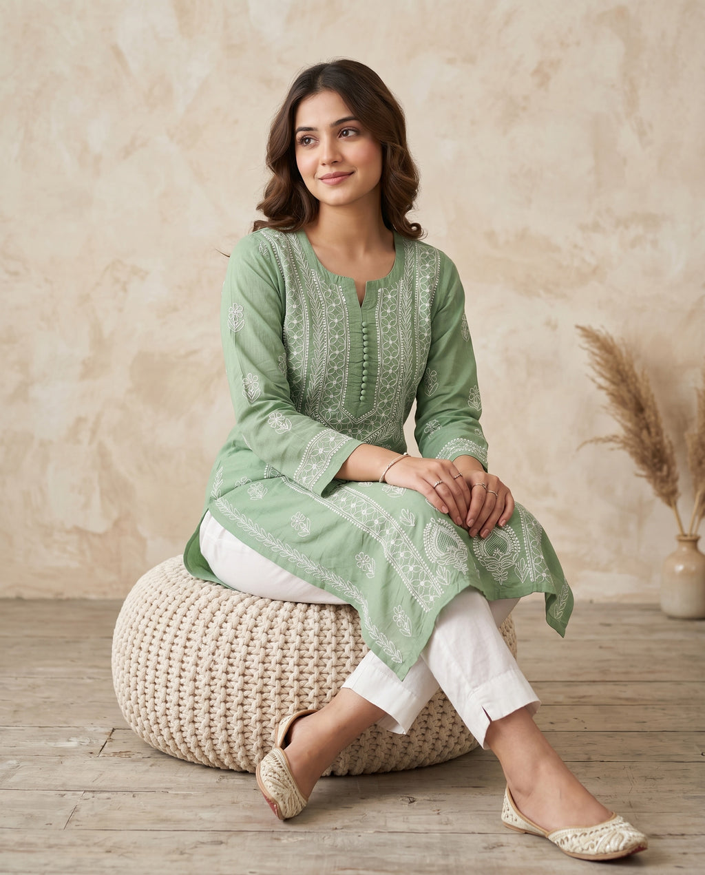 Women Floral Embroidered Chikankari Floral Kurta