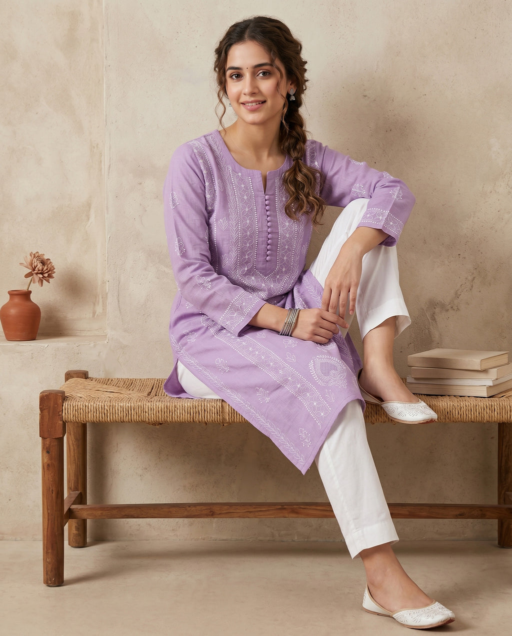 Women Floral Embroidered Chikankari Floral Kurta