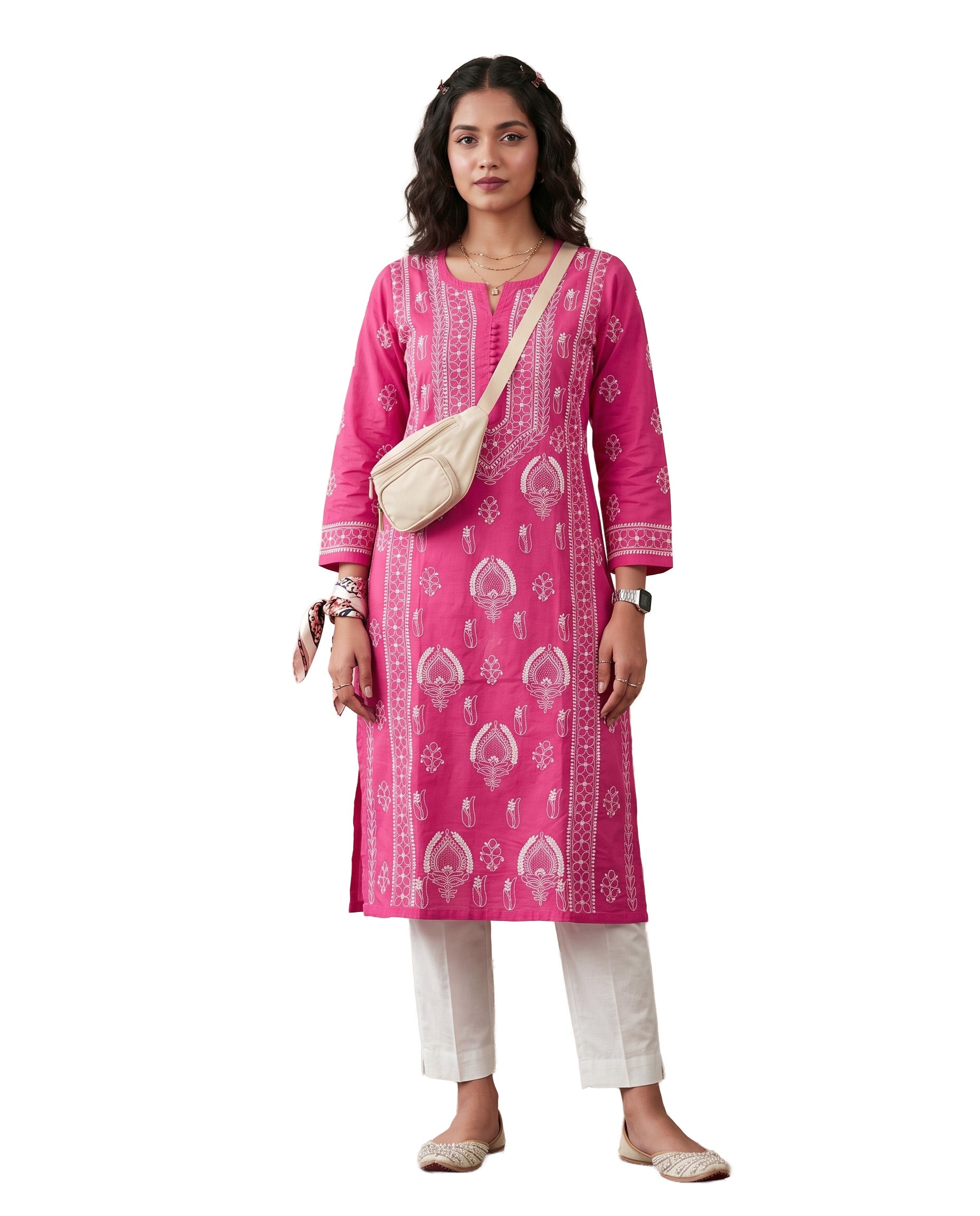 Women Floral Embroidered Chikankari Floral Kurta