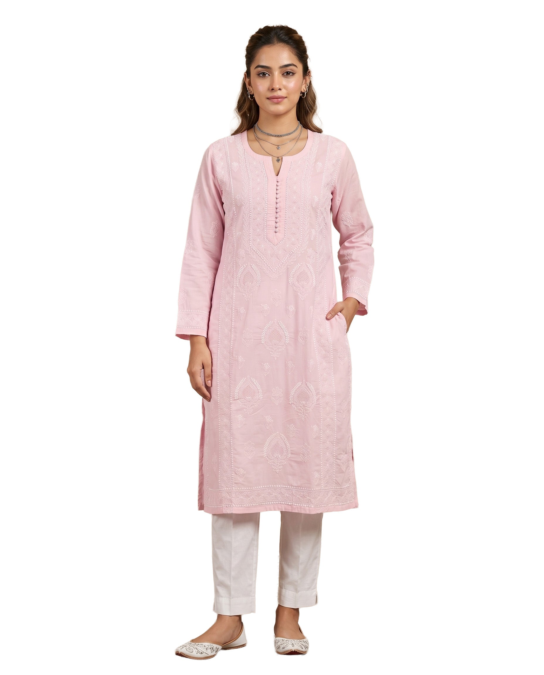 Women Floral Embroidered Chikankari Floral Kurta