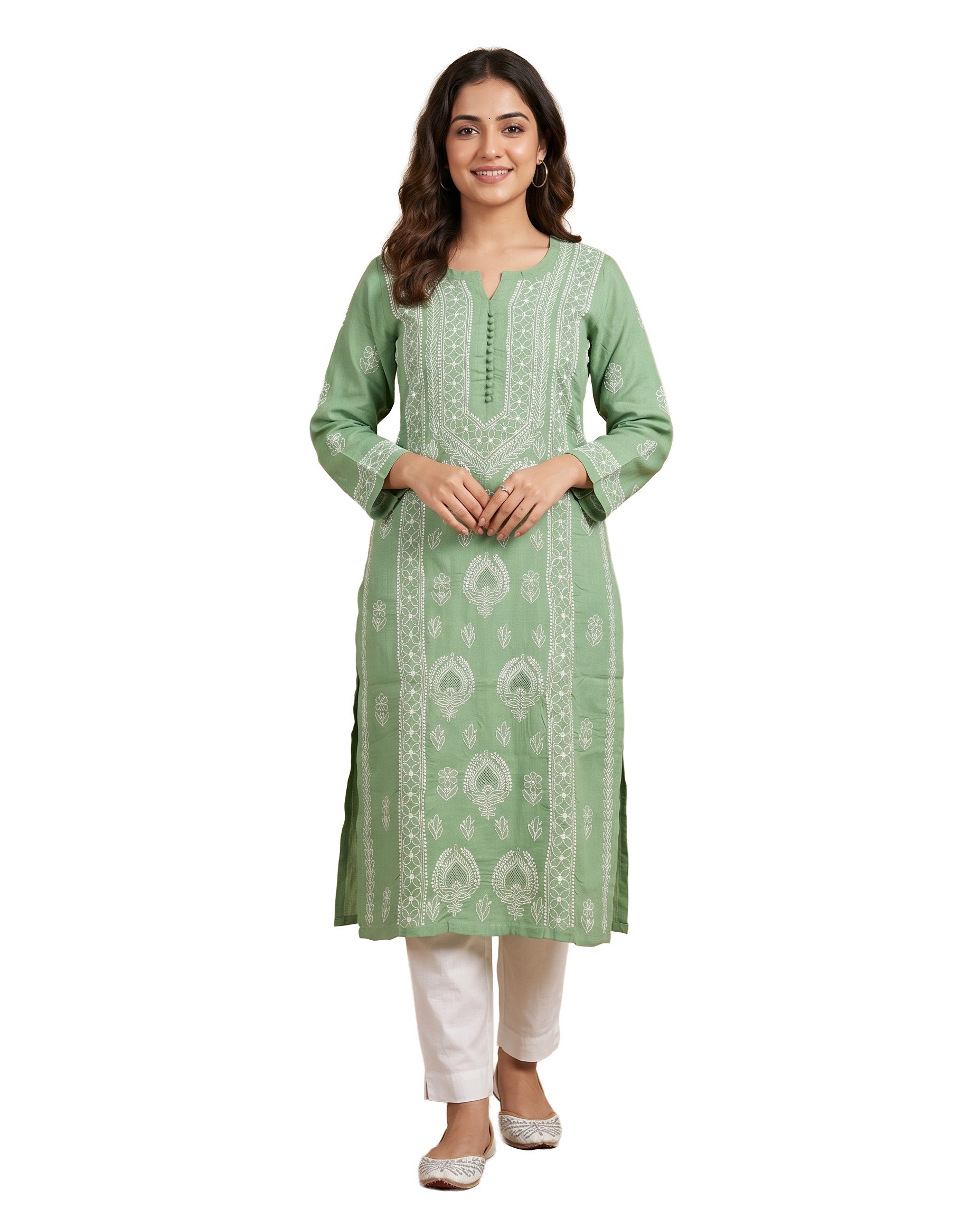 Women Floral Embroidered Chikankari Floral Kurta