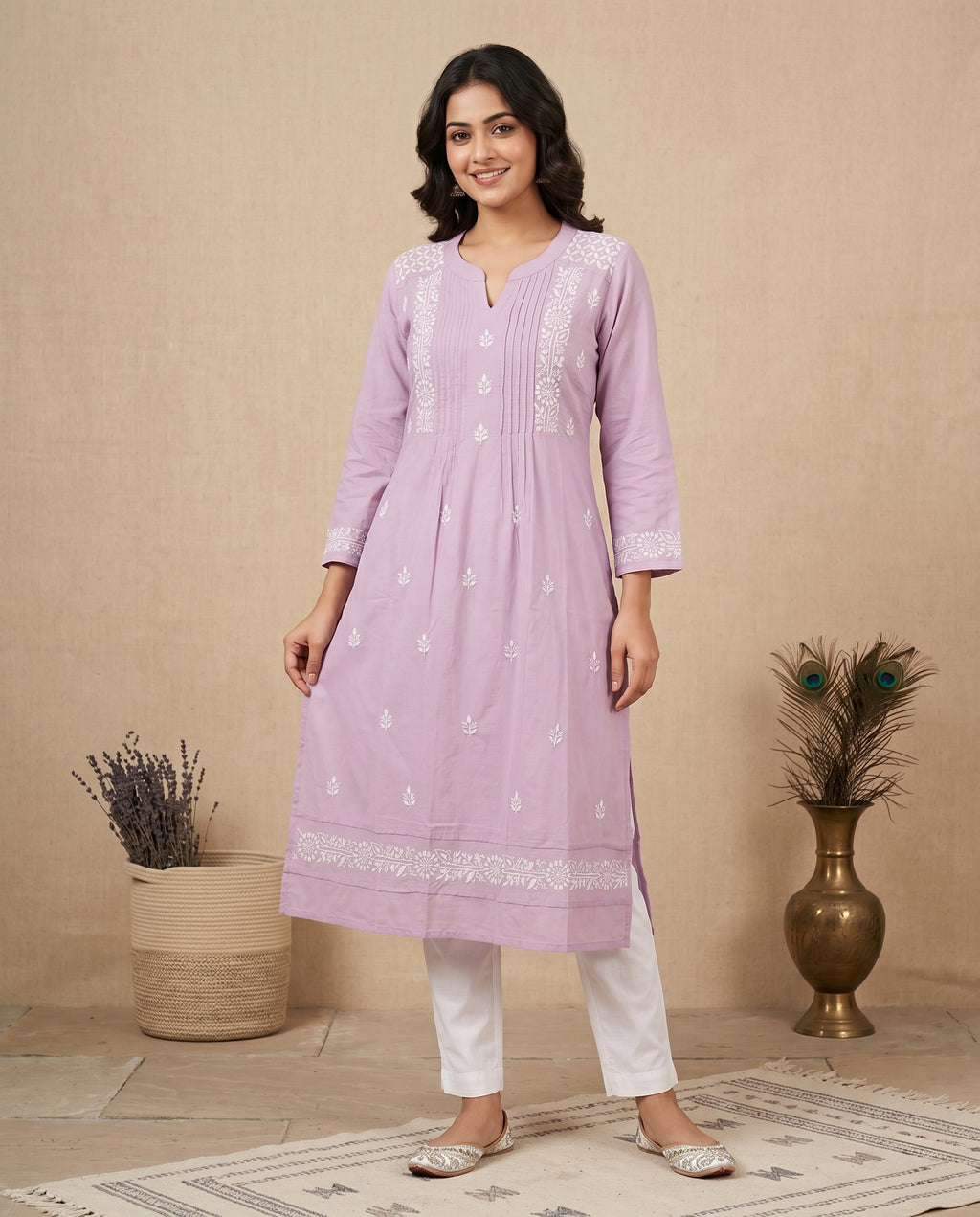 Women Floral Embroidered Chikankari Floral Kurta