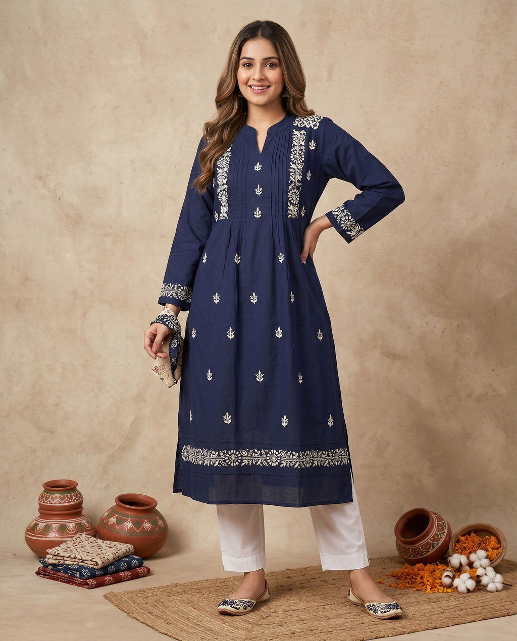 Women Floral Embroidered Chikankari Floral Kurta