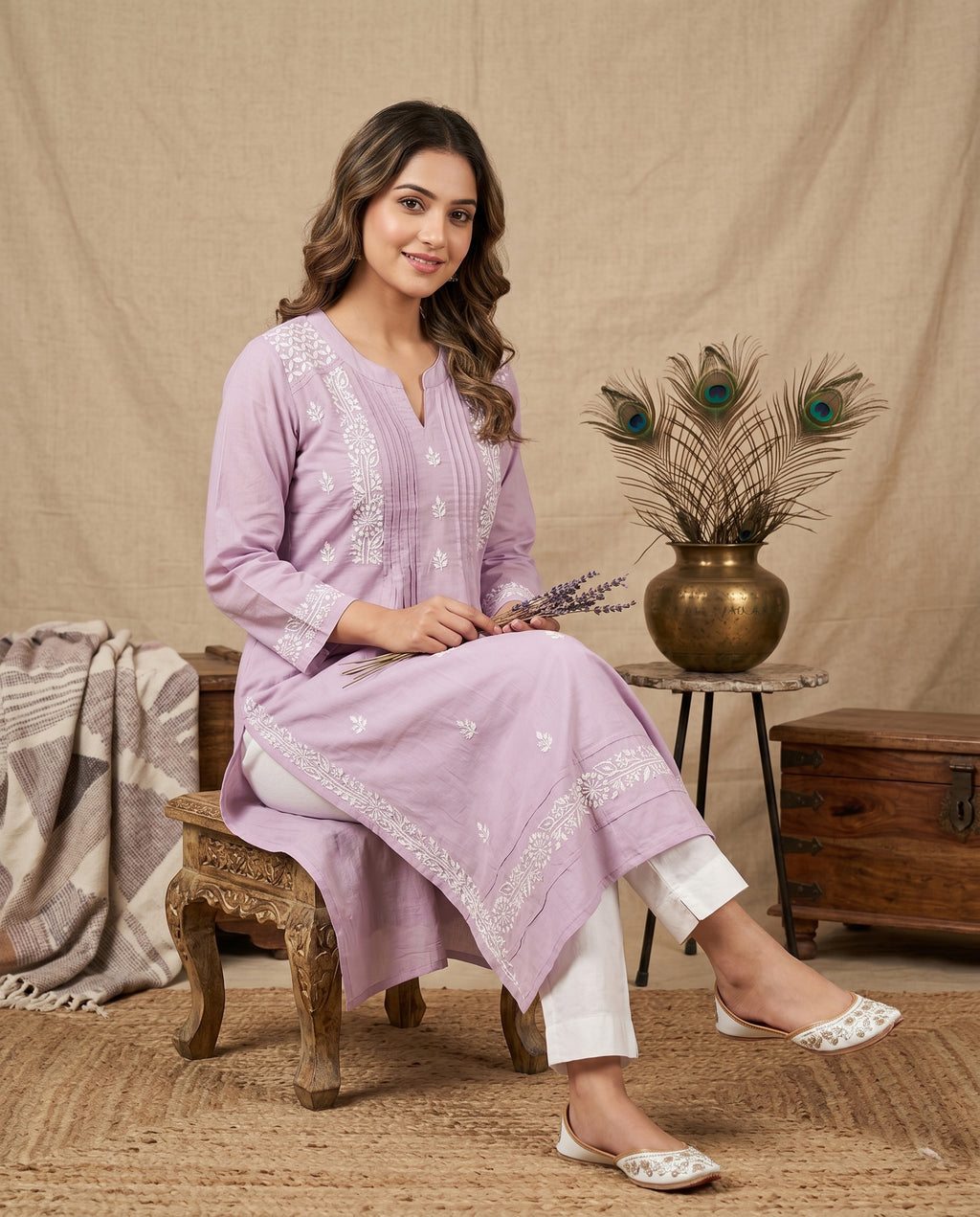 Women Floral Embroidered Chikankari Floral Kurta