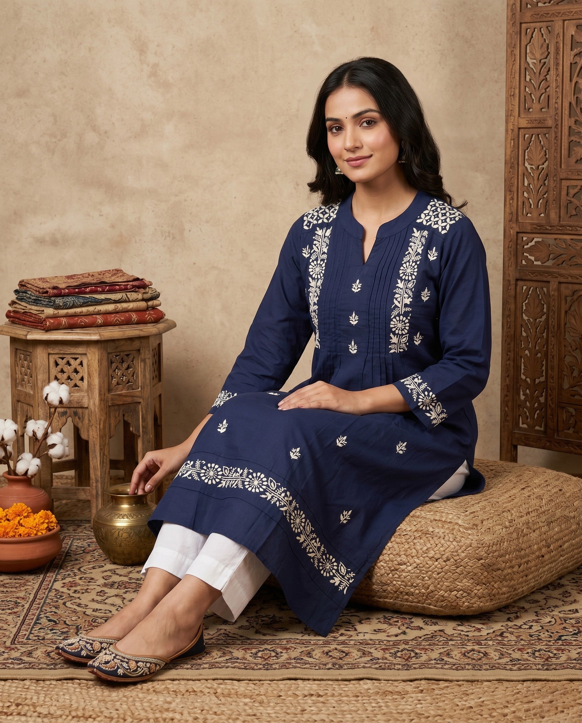 Women Floral Embroidered Chikankari Floral Kurta