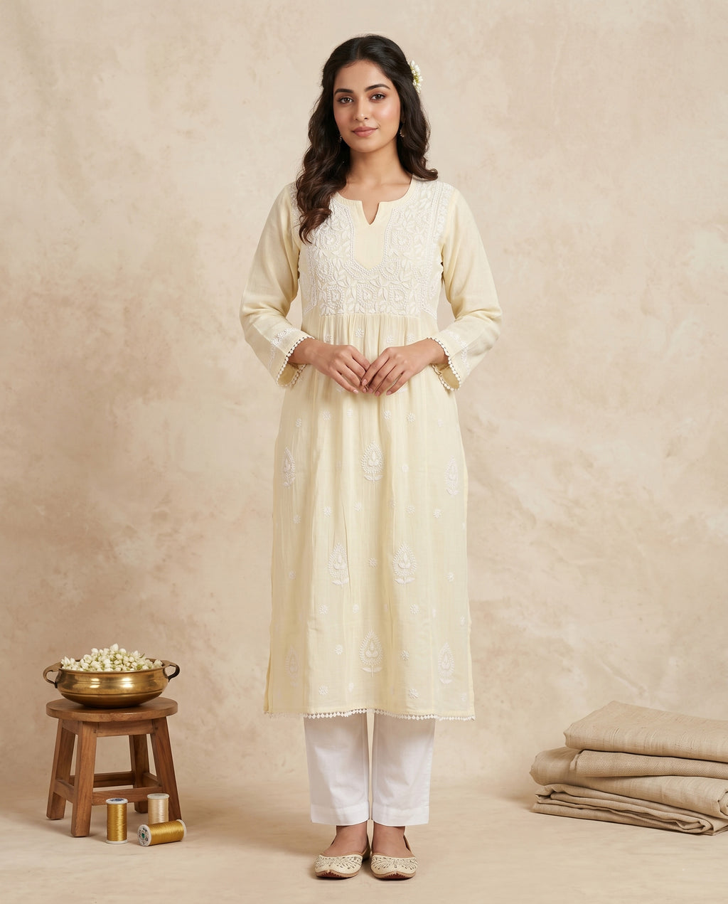 Women Floral Embroidered Chikankari Floral Kurta