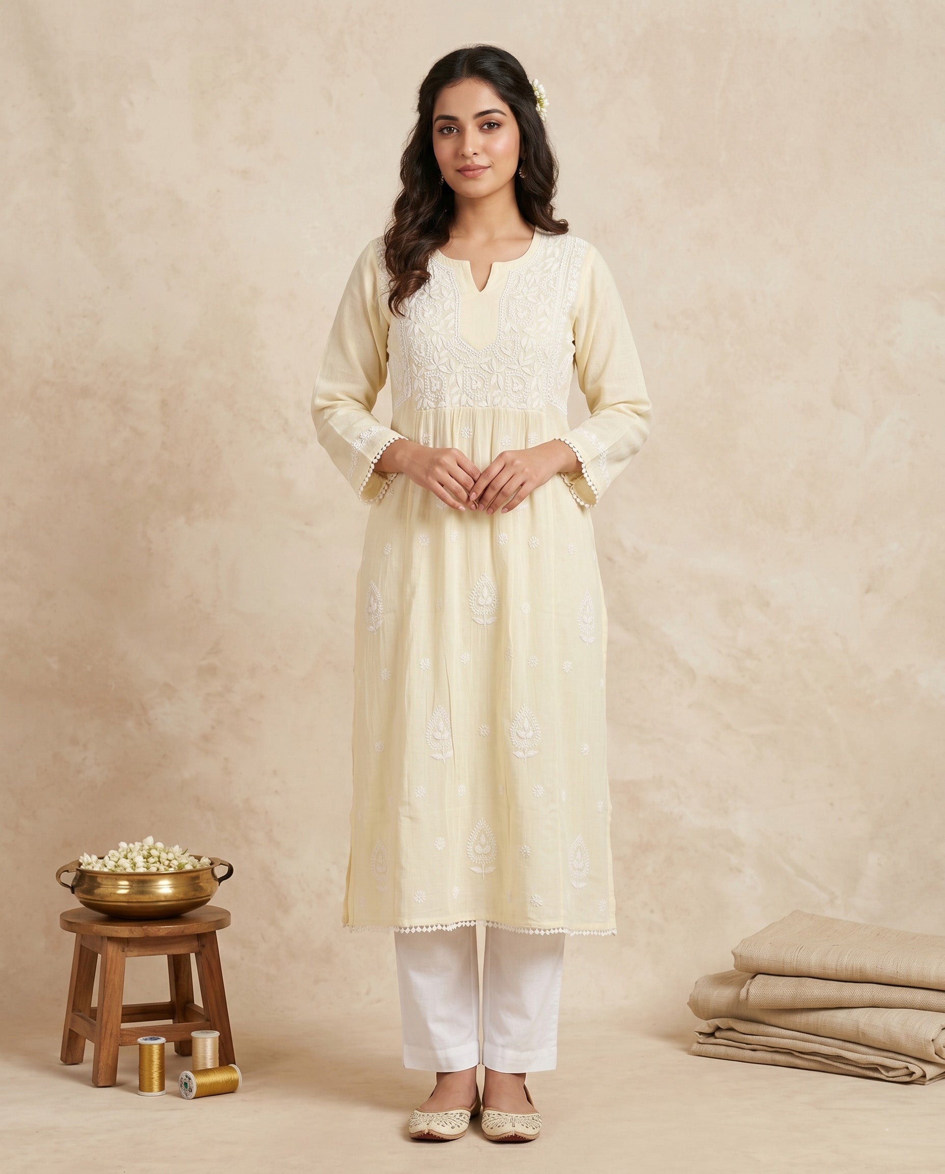 Women Floral Embroidered Chikankari Floral Kurta