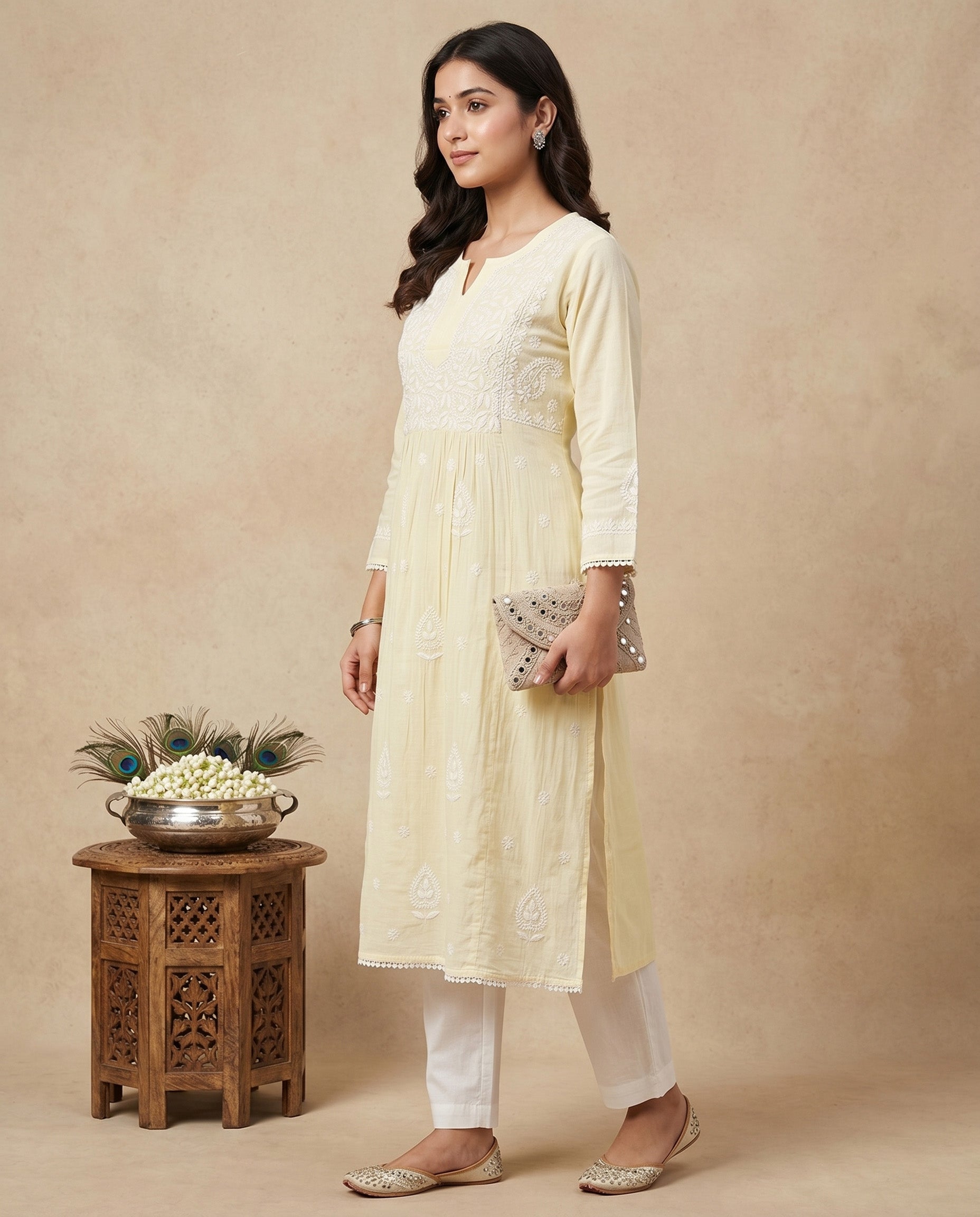 Women Floral Embroidered Chikankari Floral Kurta
