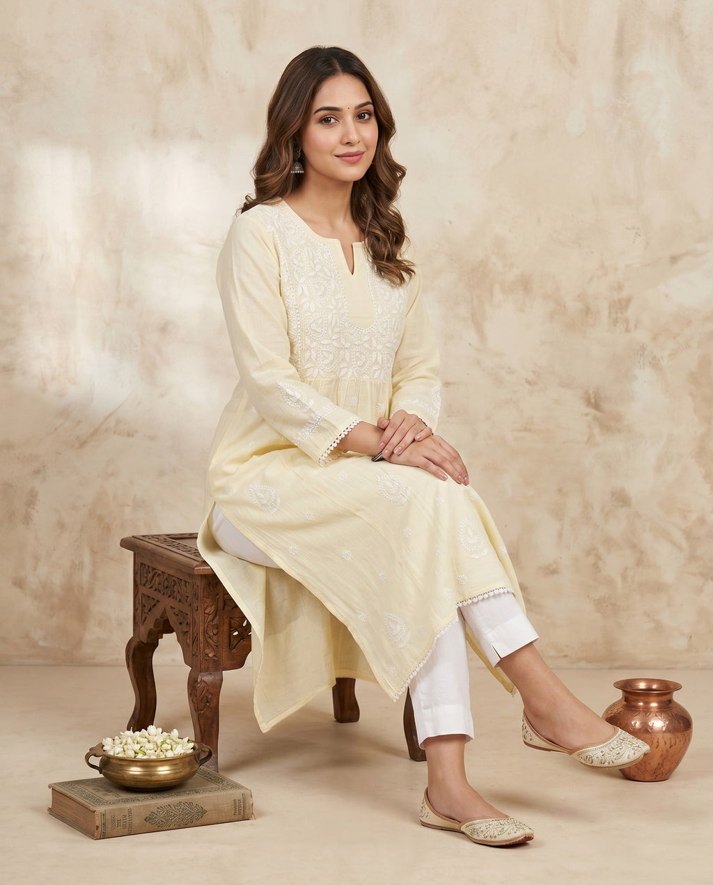 Women Floral Embroidered Chikankari Floral Kurta