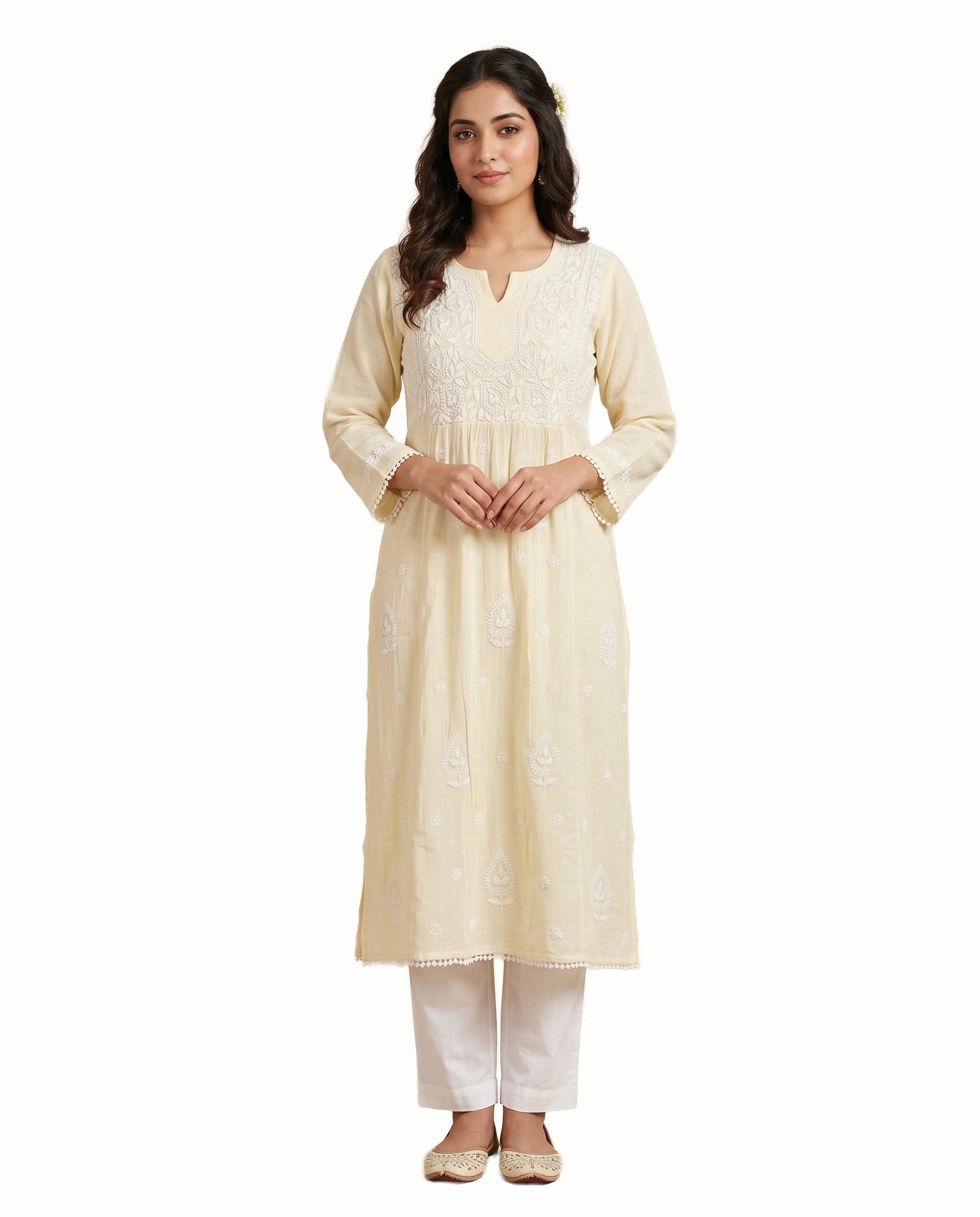 Women Floral Embroidered Chikankari Floral Kurta