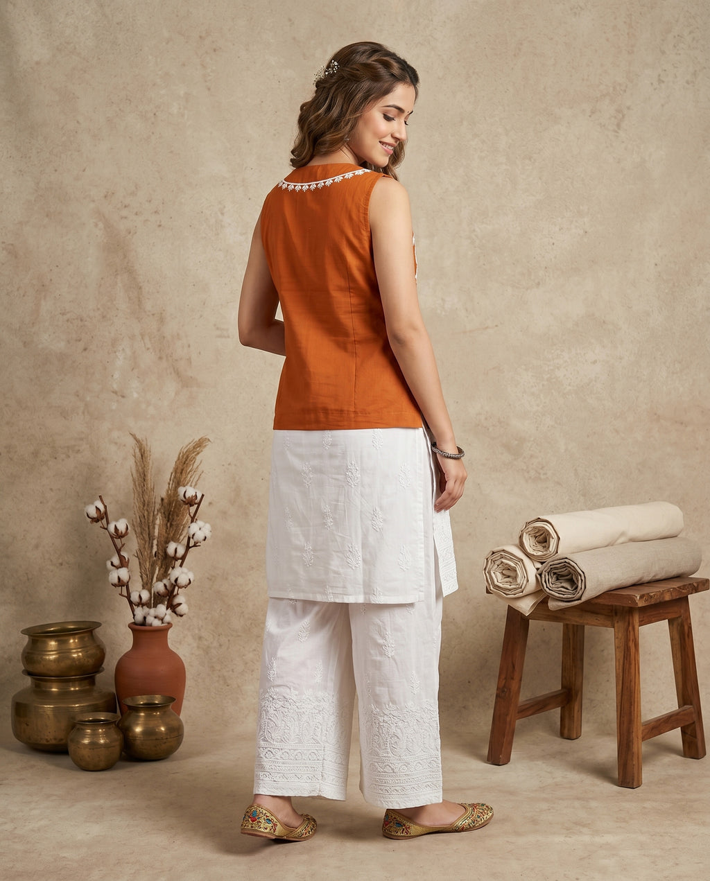 Women Floral Embroidered Chikankari Waist Coat