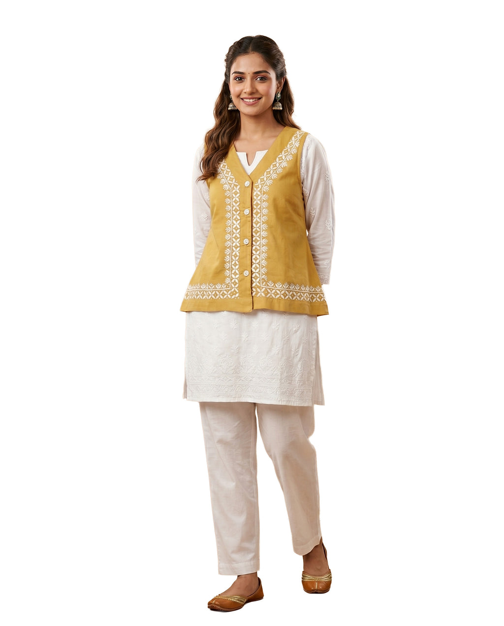 Women Floral Embroidered Chikankari Waist Coat