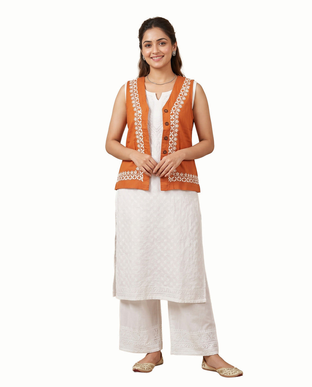 Women Floral Embroidered Chikankari Waist Coat